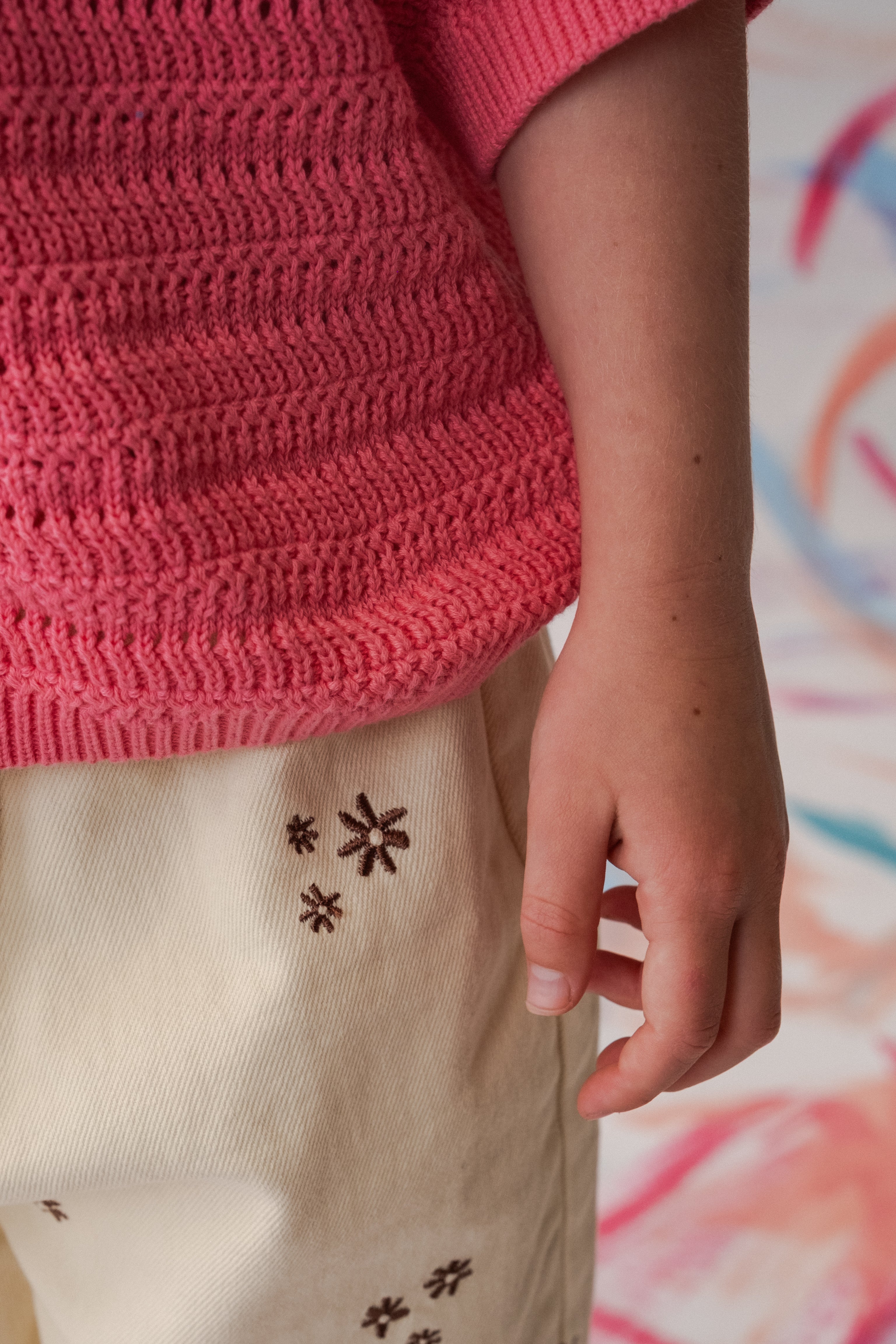 Organic Denim Wild Flower Embroidery Pant - Milk