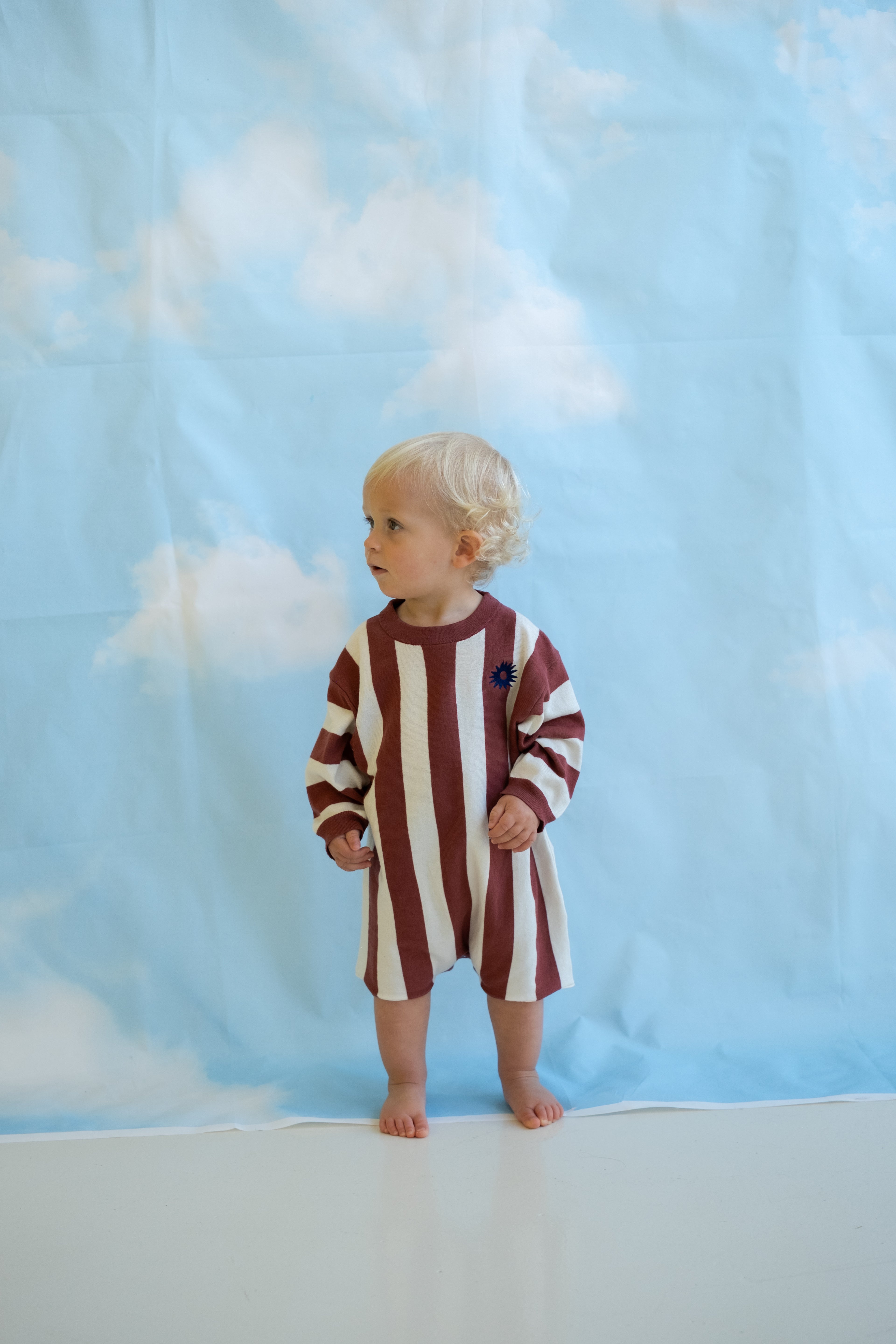 Organic Knitted Stripe Romper - Maroon