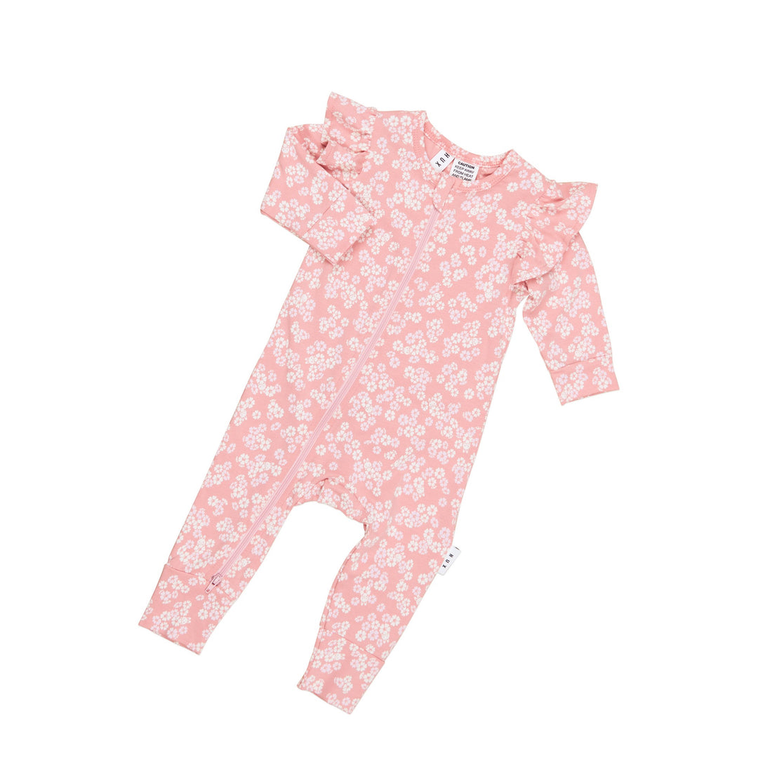 Huxbaby Peek A Boo Bunny Frill Romper - Dusty Rose