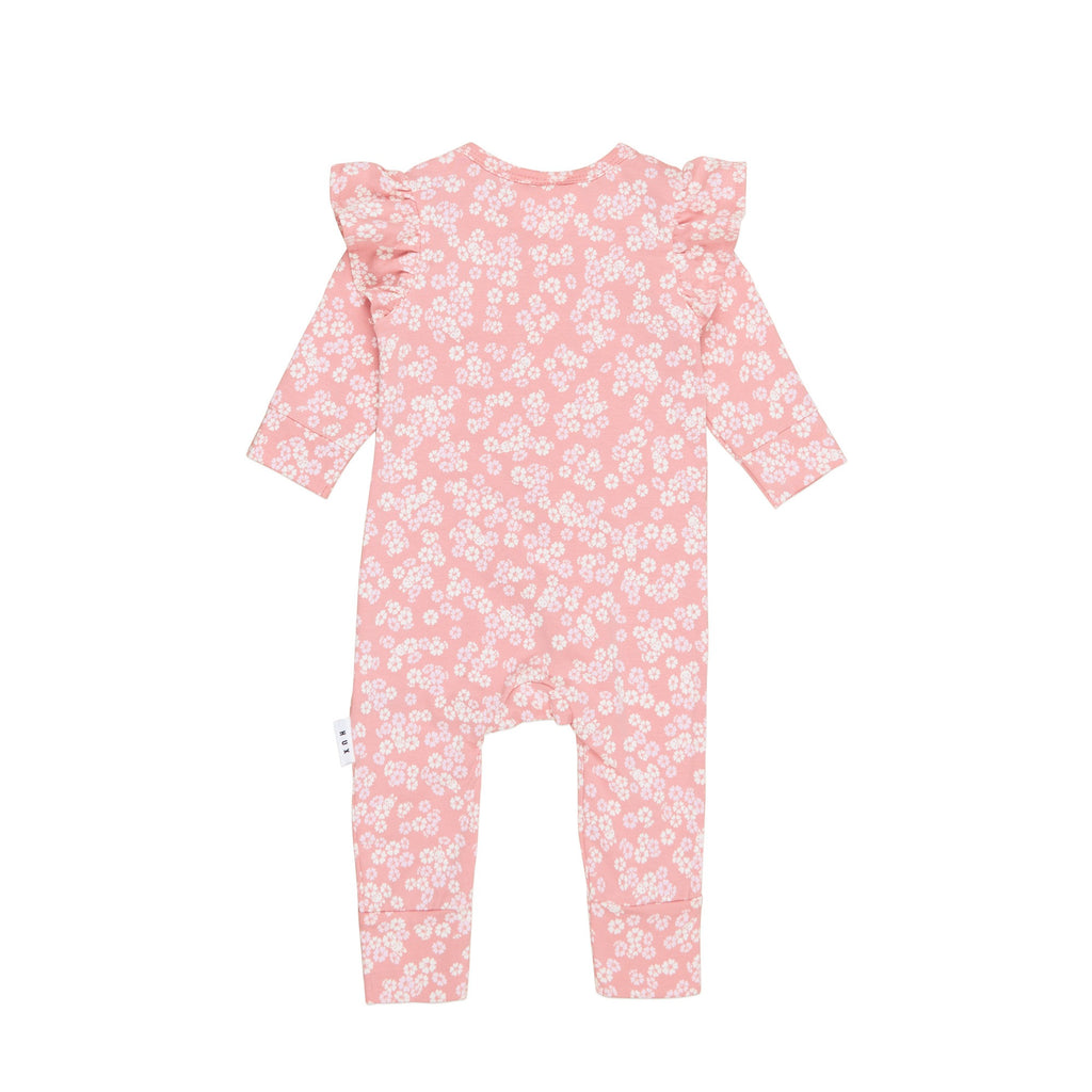 Peek A Boo Bunny Frill Romper - Dusty Rose