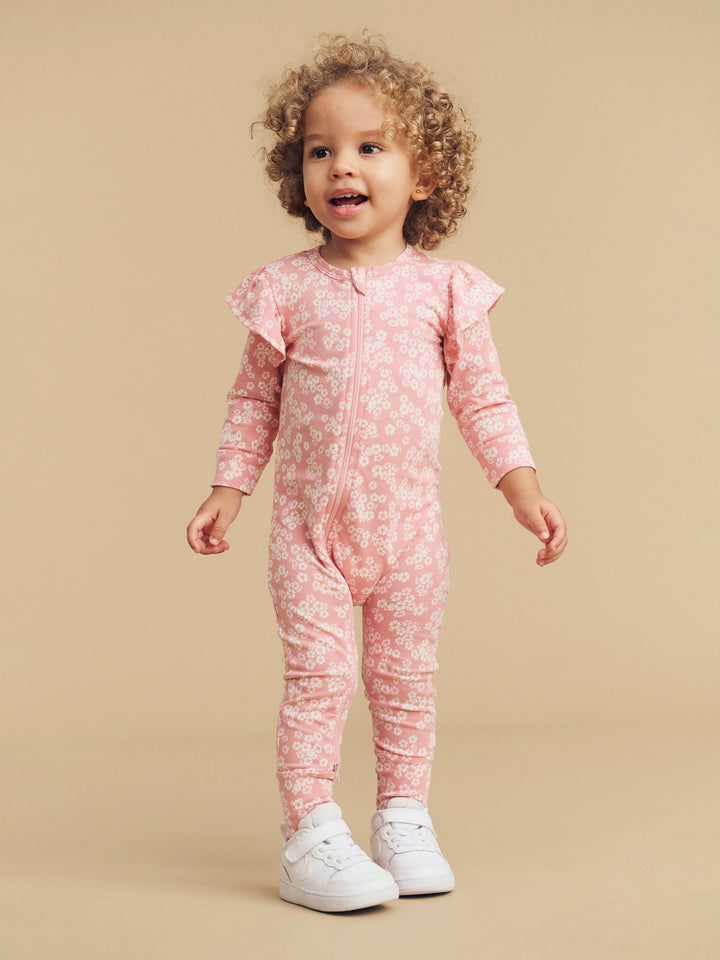 Huxbaby Peek A Boo Bunny Frill Romper - Dusty Rose