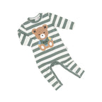 Teddy Hux Stripe Romper - Spruce + Almond