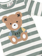 Teddy Hux Stripe Romper - Spruce + Almond