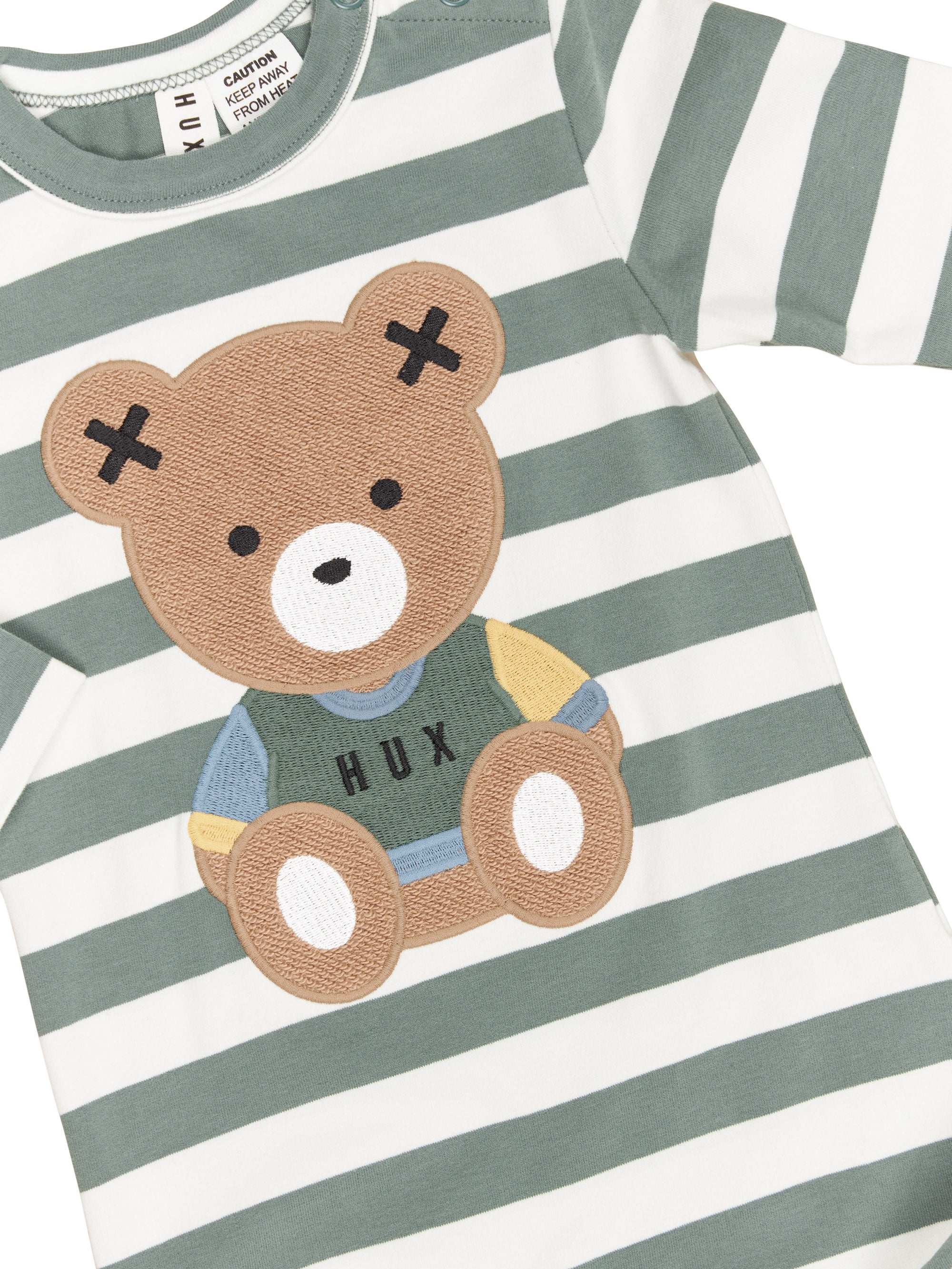 Teddy Hux Stripe Romper - Spruce + Almond