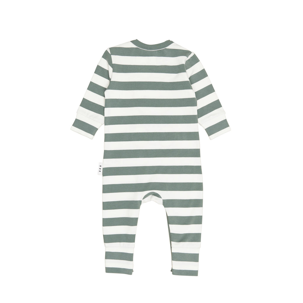 Teddy Hux Stripe Romper - Spruce + Almond