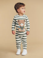 Teddy Hux Stripe Romper - Spruce + Almond