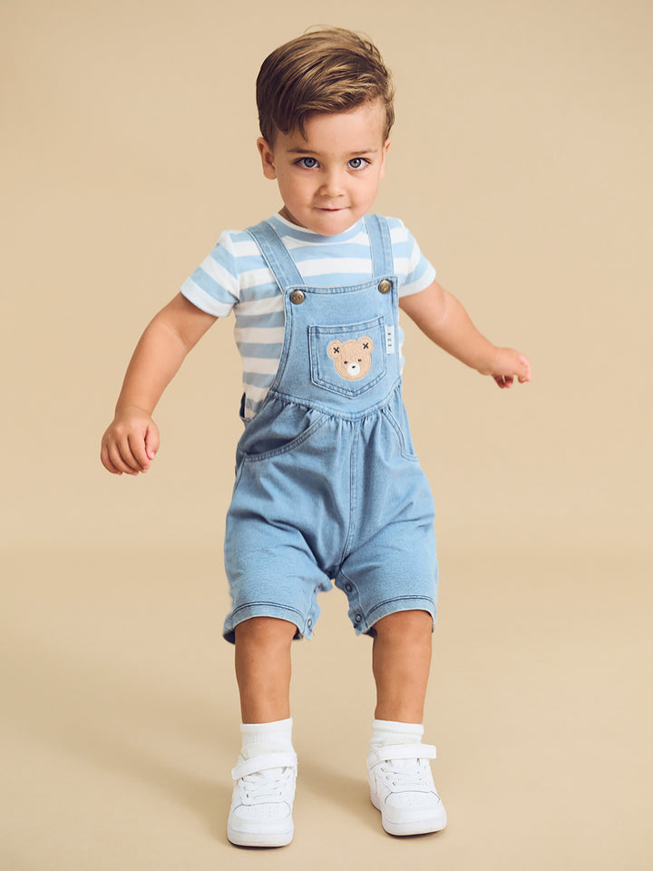Huxbaby Huxbear Knit Denim Short Overalls - Denim