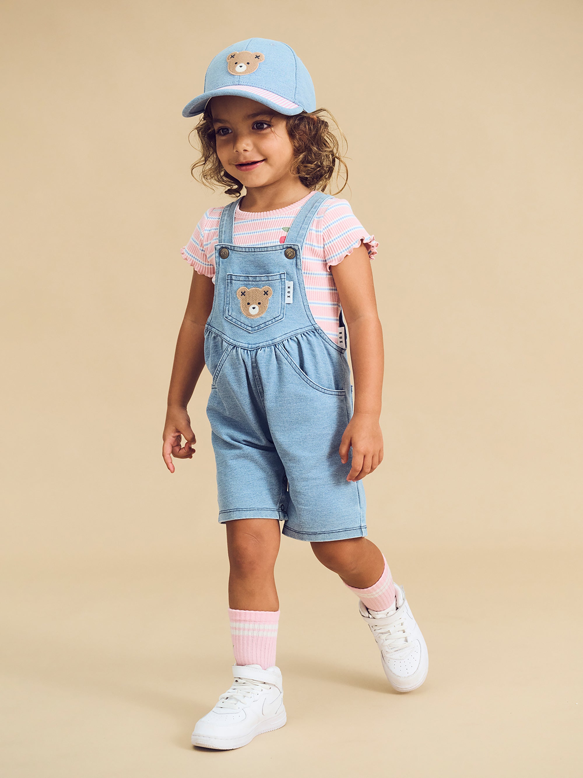 Huxbear Knit Denim Short Overalls - Denim