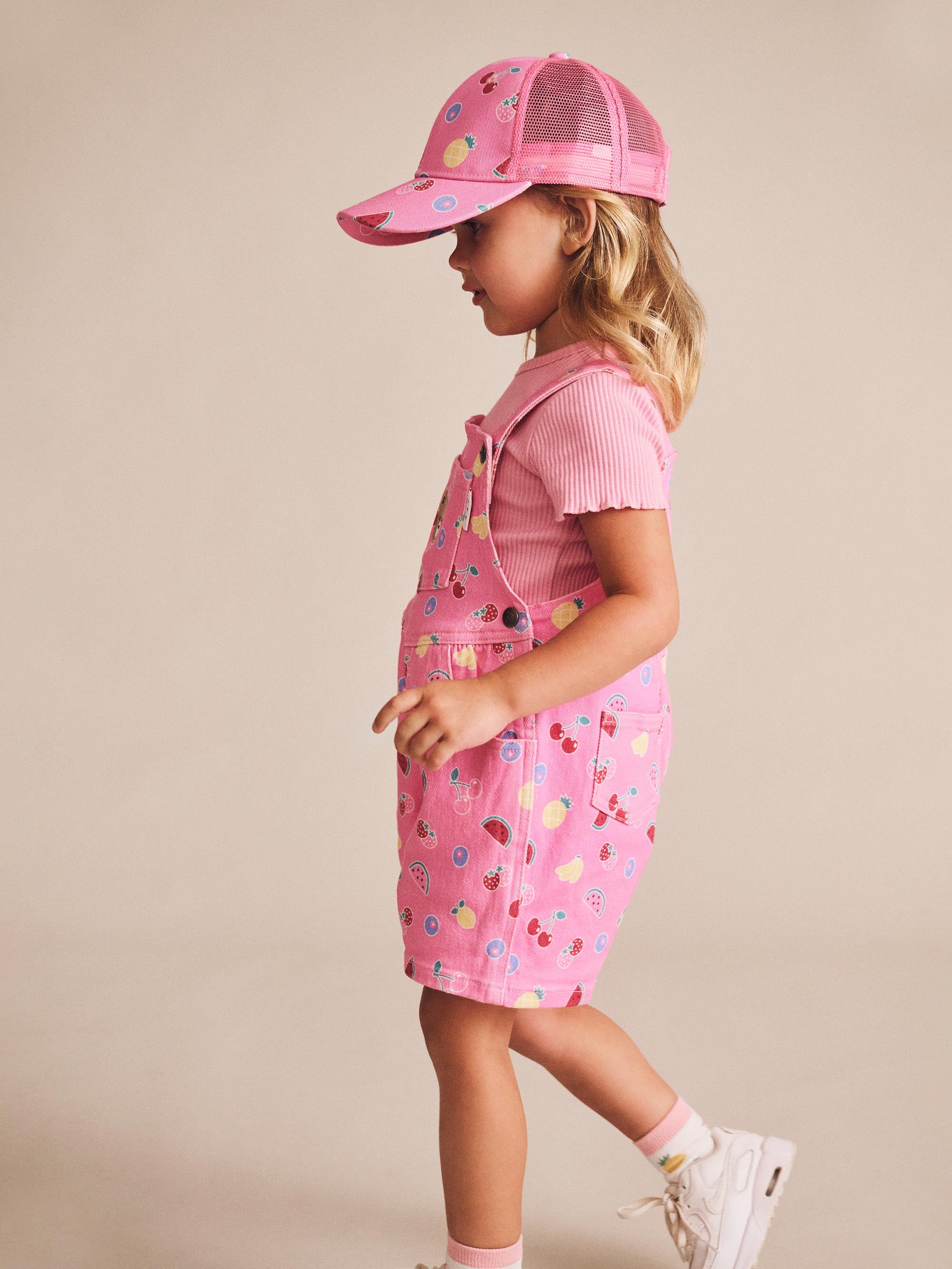 Huxbaby Pink Fruit Emoji Short Overalls