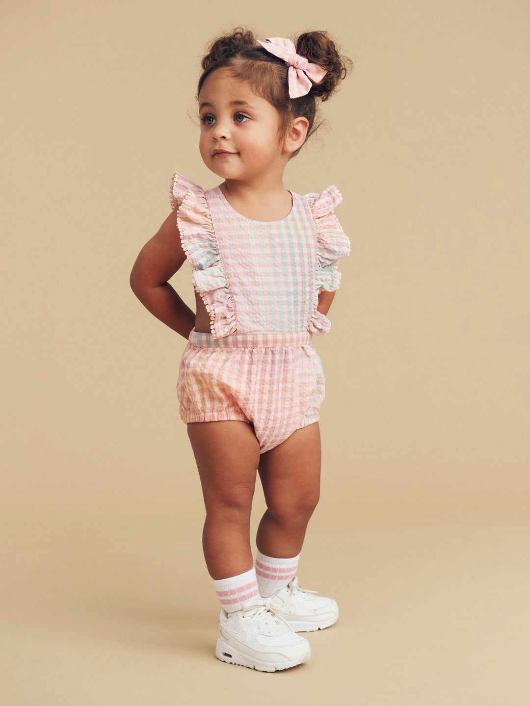 Huxbaby Frill Playsuit - Rainbow Check