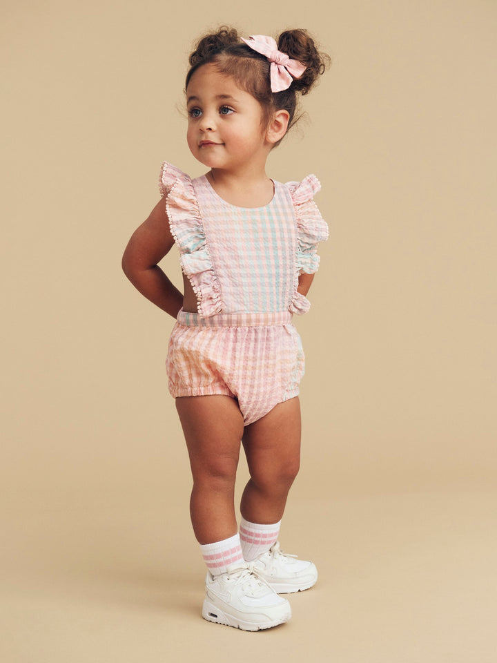 Huxbaby Frill Playsuit - Rainbow Check