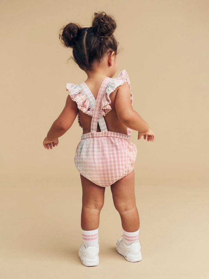 Huxbaby Frill Playsuit - Rainbow Check