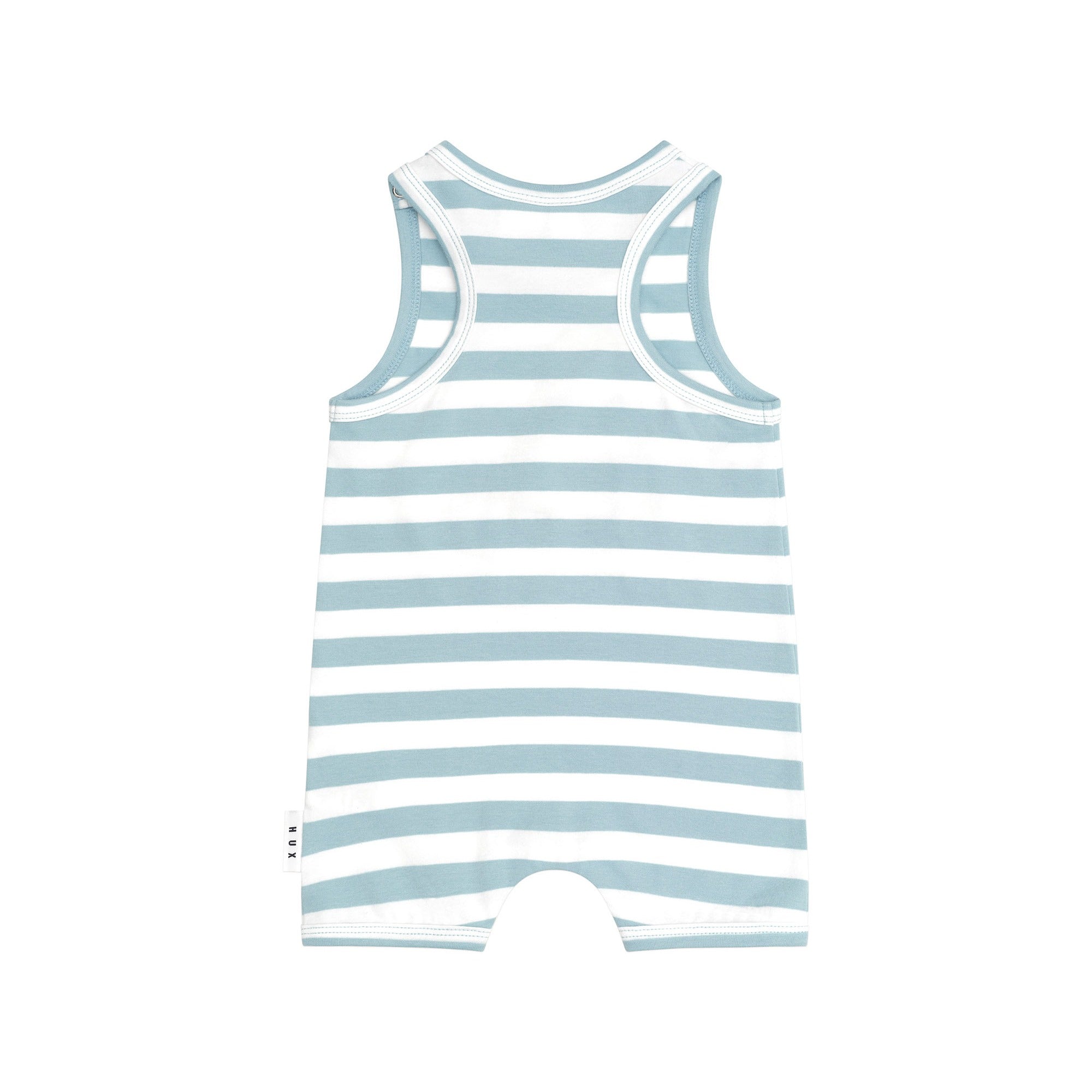 Construction Dino Stripe Sleeveless Romper - Marine Blue/Almond Milk