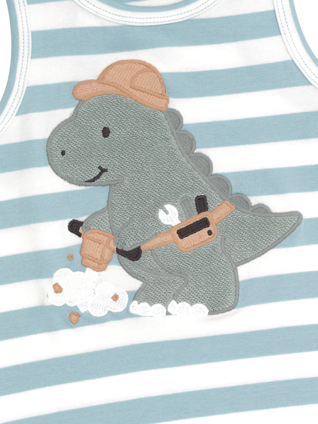 Construction Dino Stripe Sleeveless Romper - Marine Blue/Almond Milk