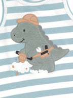 Construction Dino Stripe Sleeveless Romper - Marine Blue/Almond Milk