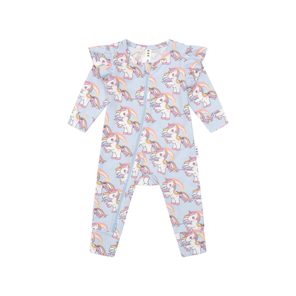 Huxbaby Rainbow Unicorn Frill Romper - Ice Water