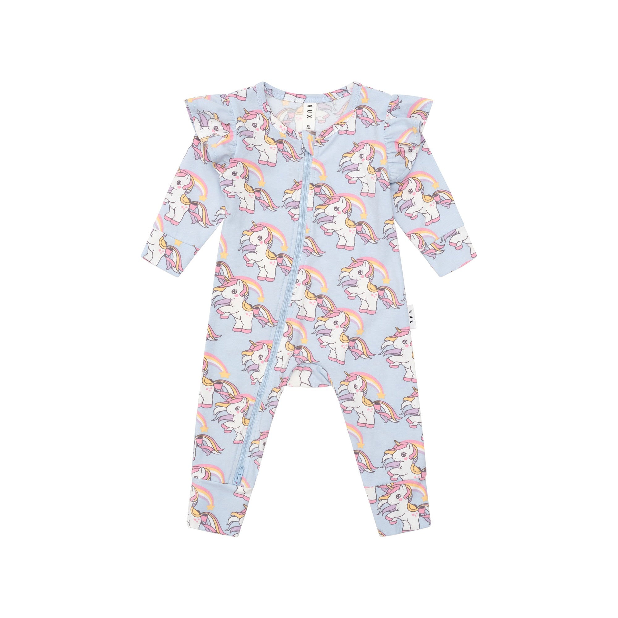 Huxbaby Rainbow Unicorn Frill Romper - Ice Water