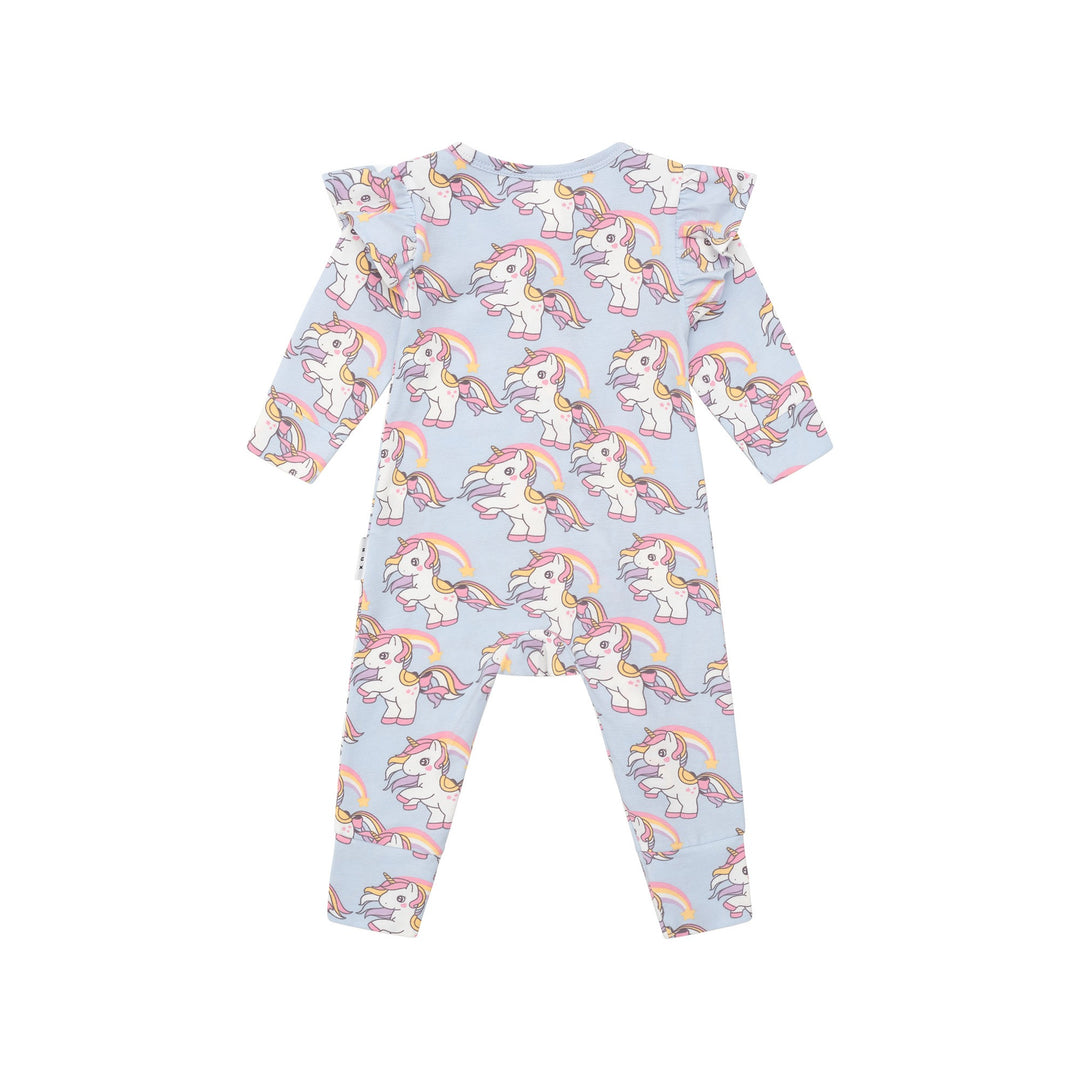Huxbaby Rainbow Unicorn Frill Romper - Ice Water