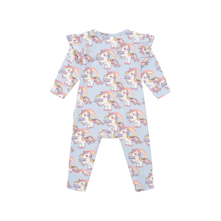 Huxbaby Rainbow Unicorn Frill Romper - Ice Water