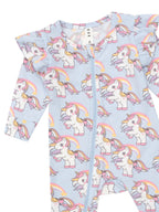 Rainbow Unicorn Frill Romper - Ice Water