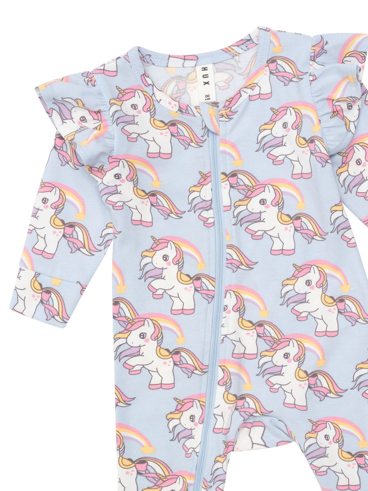 Huxbaby Rainbow Unicorn Frill Romper - Ice Water