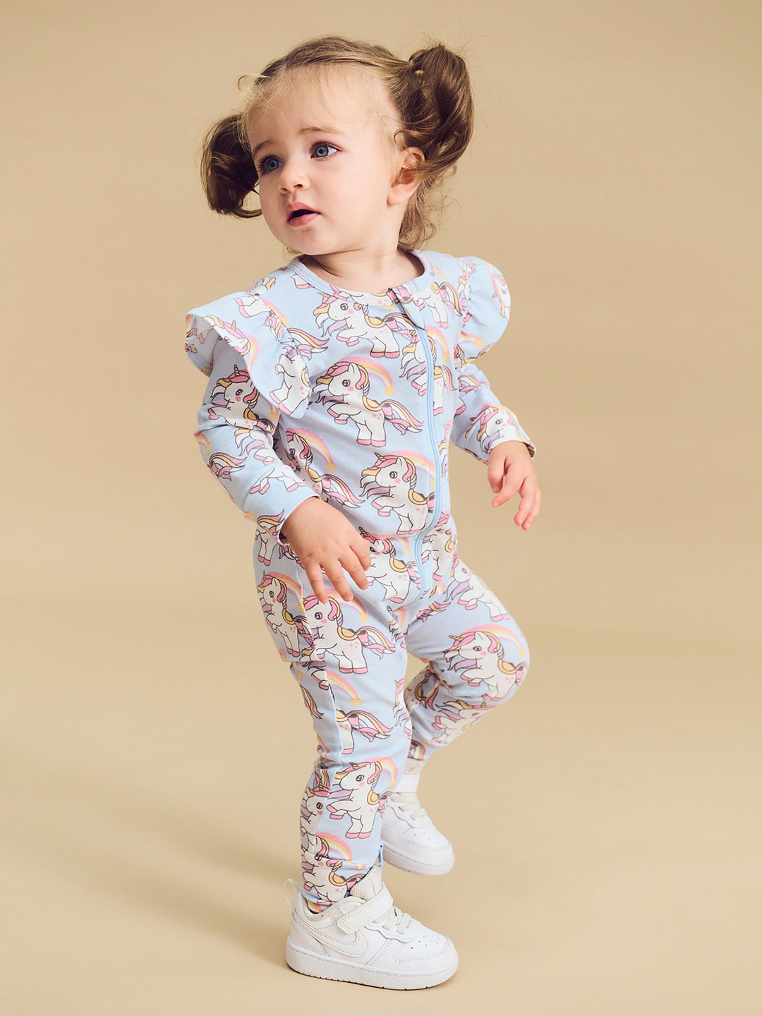 Huxbaby Rainbow Unicorn Frill Romper - Ice Water