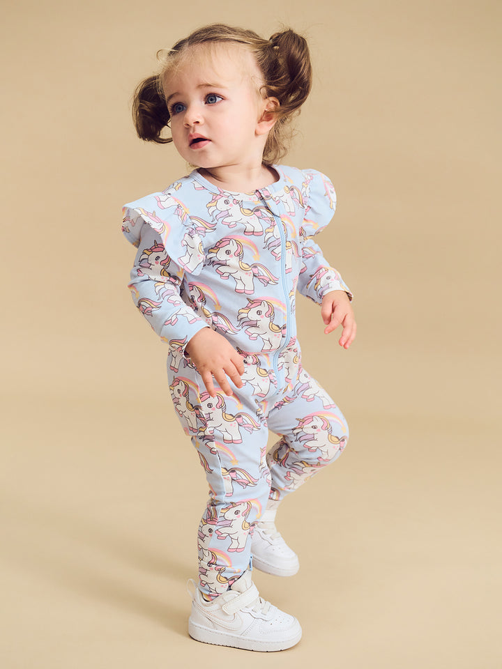 Huxbaby Rainbow Unicorn Frill Romper - Ice Water
