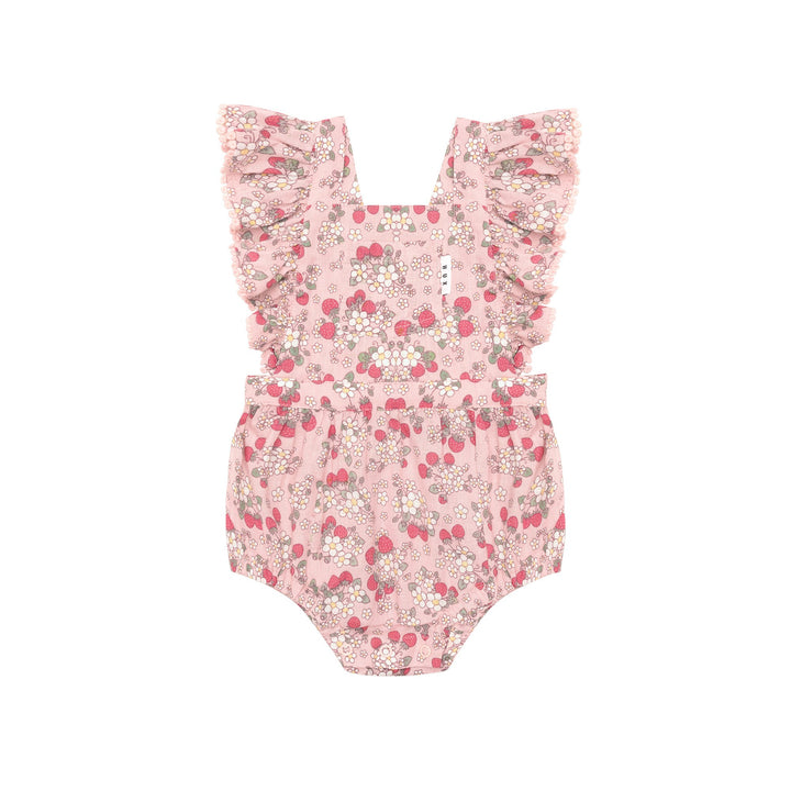 Huxbaby Vintage Strawberry Frill Playsuit Blush - Blush