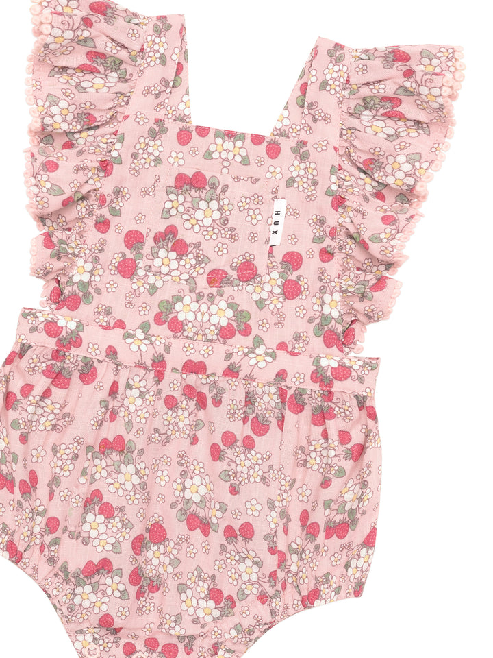 Huxbaby Vintage Strawberry Frill Playsuit Blush - Blush