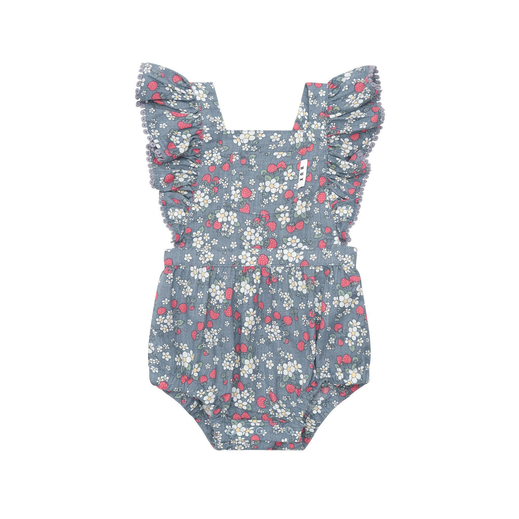 Huxbaby Vintage Strawberry Frill Playsuit - Dusty Blue