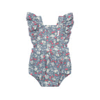Vintage Strawberry Frill Playsuit - Dusty Blue
