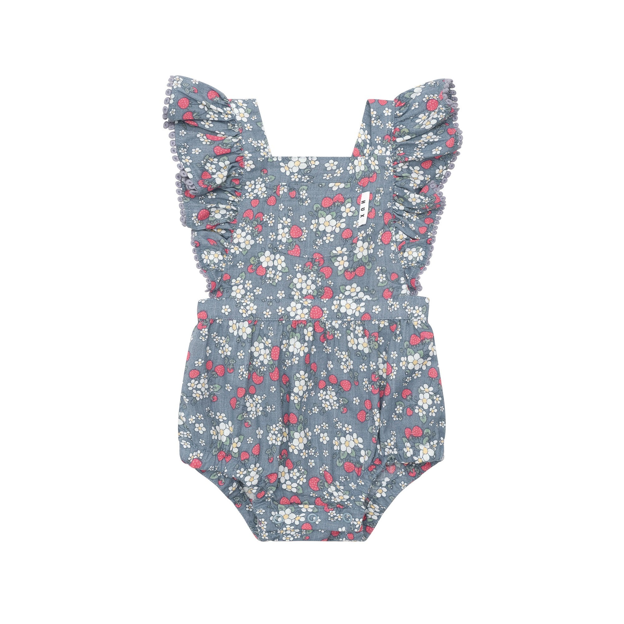 Huxbaby Vintage Strawberry Frill Playsuit - Dusty Blue