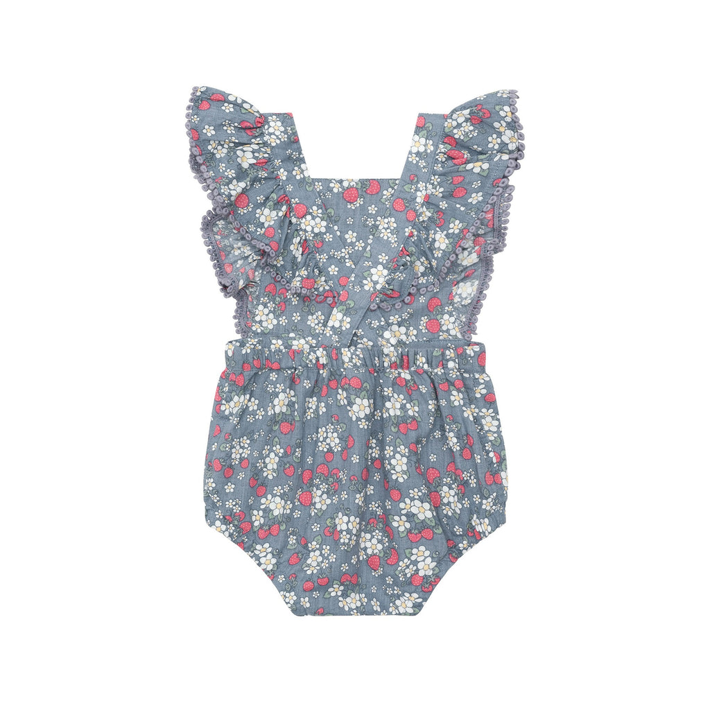 Huxbaby Vintage Strawberry Frill Playsuit - Dusty Blue