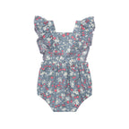 Vintage Strawberry Frill Playsuit - Dusty Blue