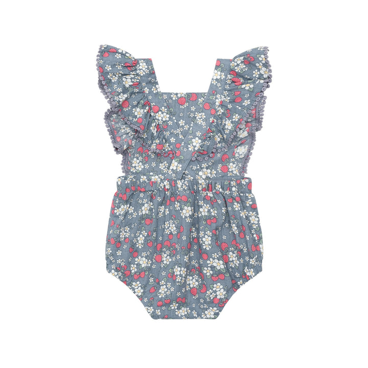 Huxbaby Vintage Strawberry Frill Playsuit - Dusty Blue