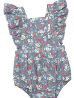 Vintage Strawberry Frill Playsuit - Dusty Blue