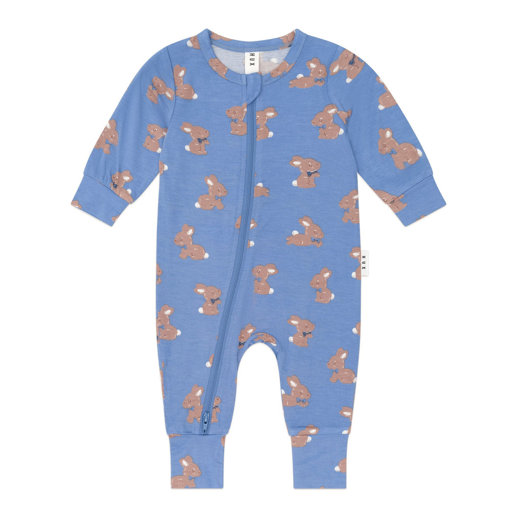 Vintage Blue Bunny Zip Romper