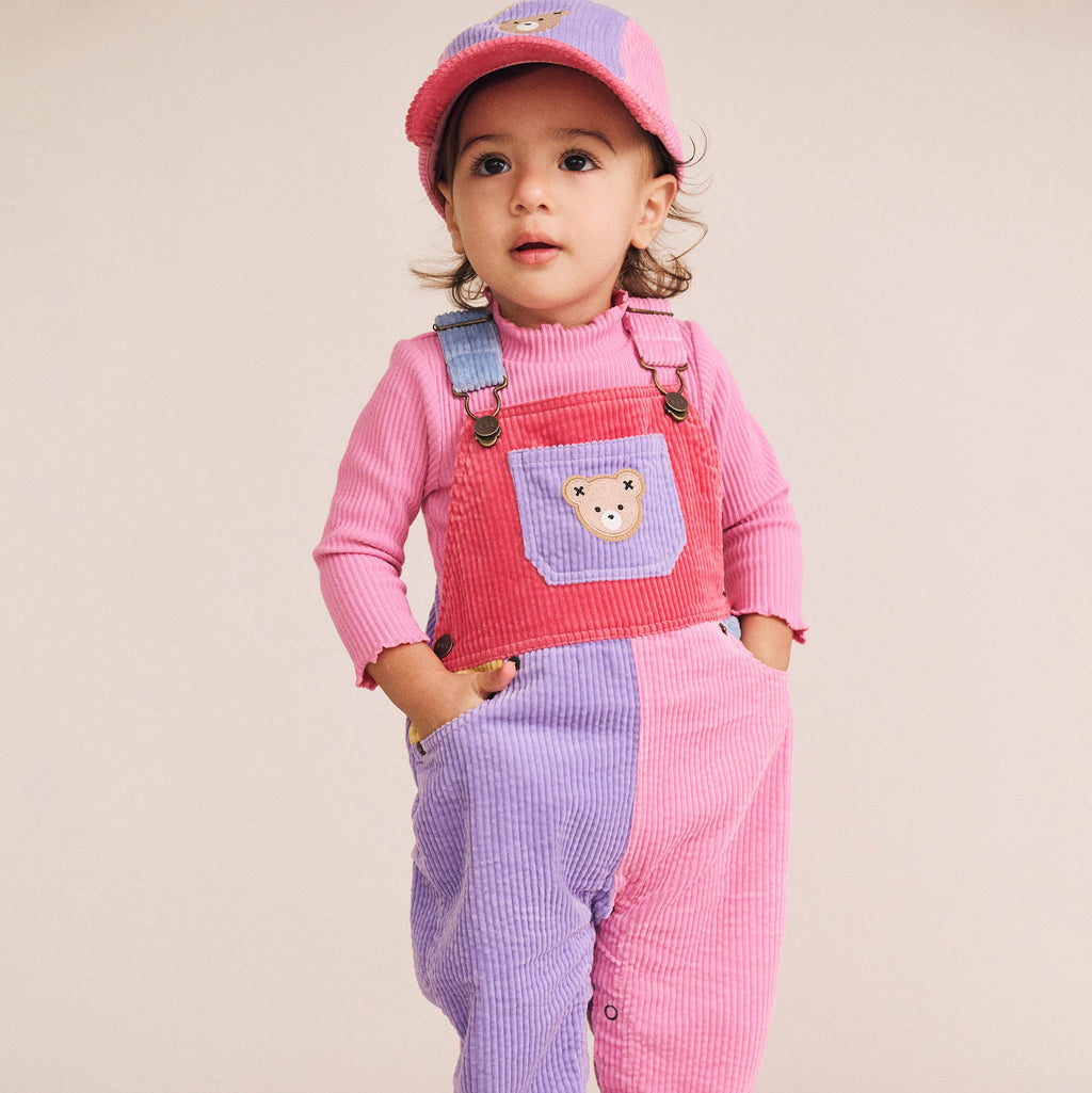 Colour Block Girl Cord Overalls