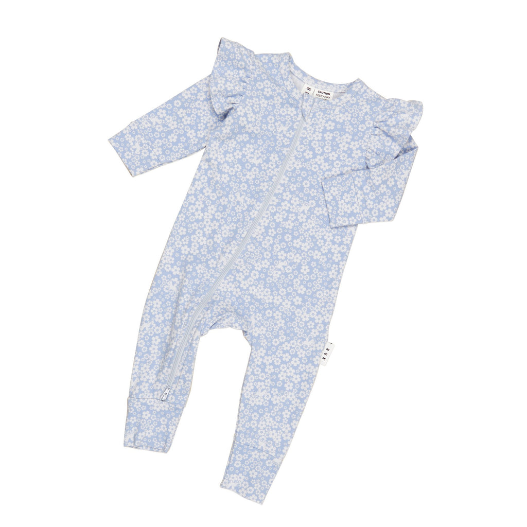 Unicorn Surprise Frill Romper - Dusty Blue