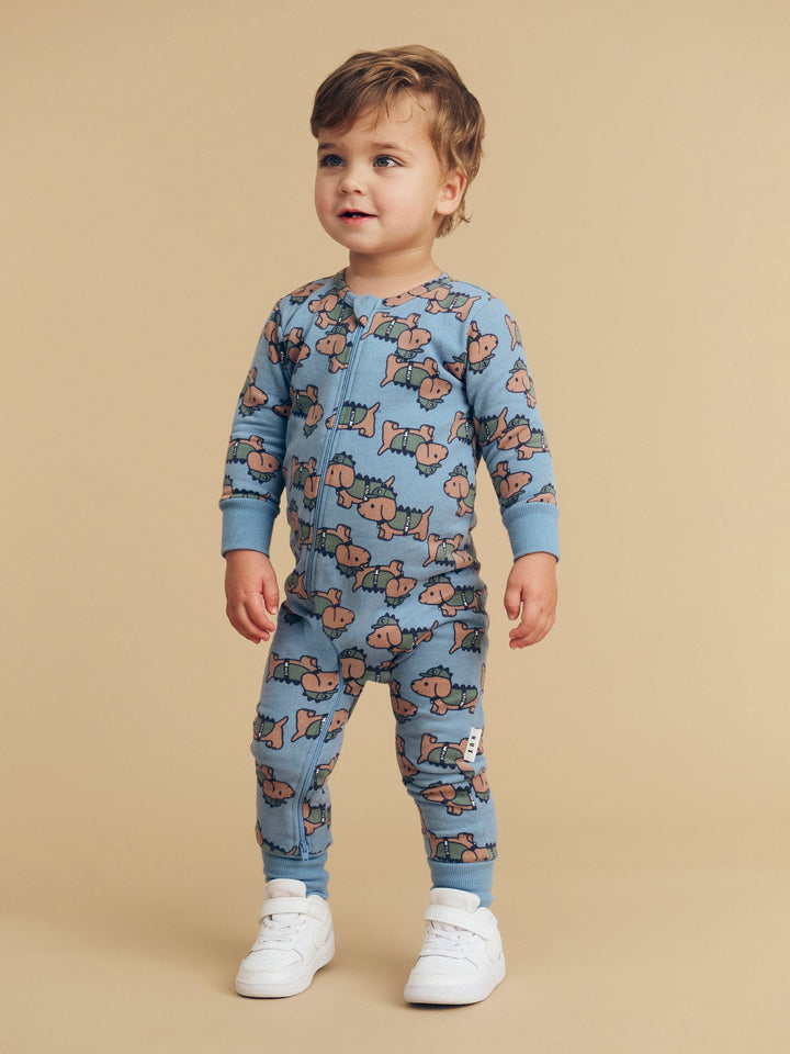 Huxbaby Dino Dog Romper - Mountain Blue