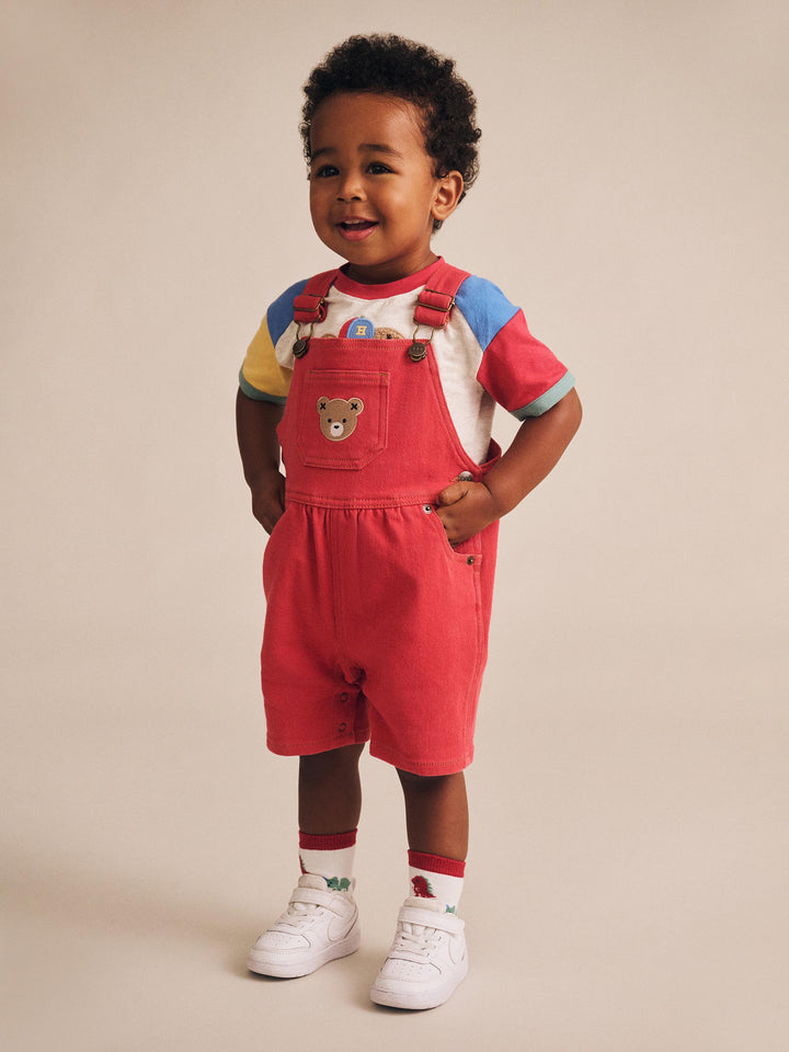 Huxbaby Denim Short Overalls Chilli Red