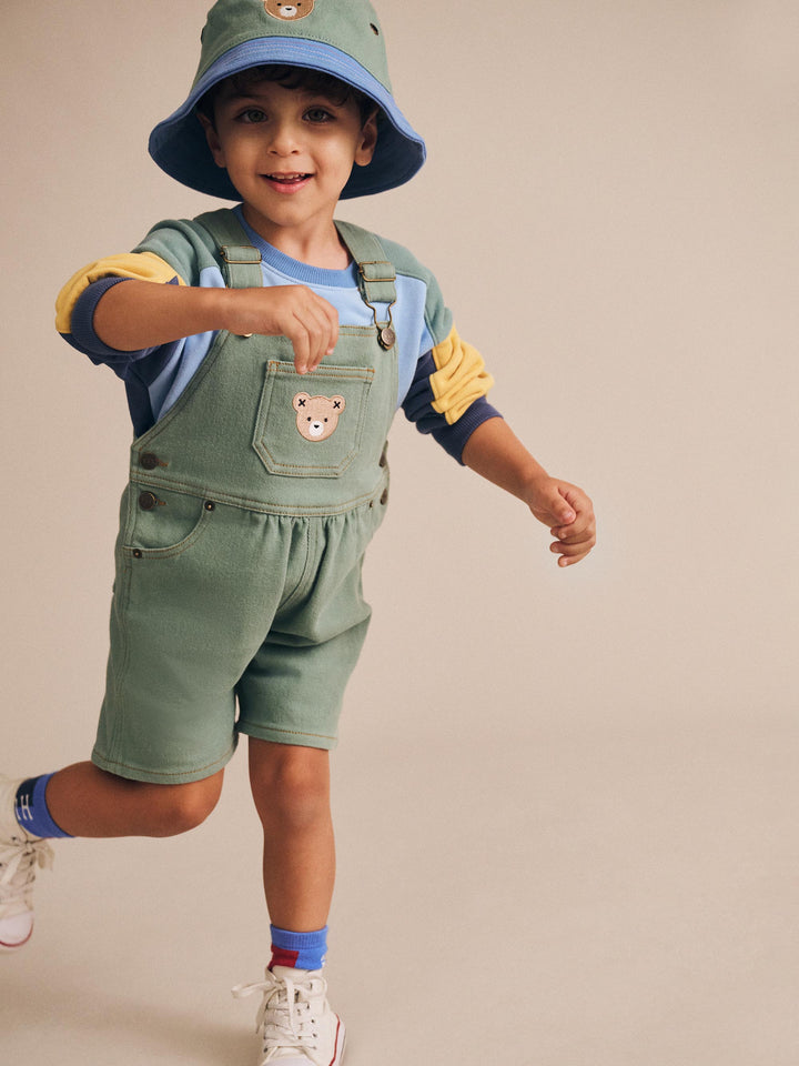 Huxbaby Denim Short Overalls Green