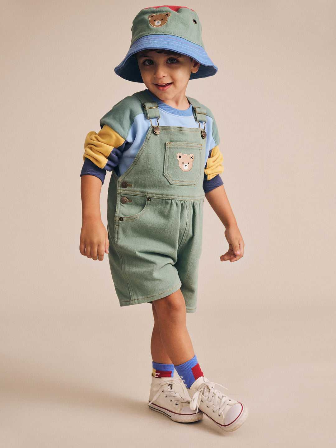 Huxbaby Denim Short Overalls Green