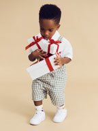 Huxbear Check Short Overall - Sage/Almond Milk