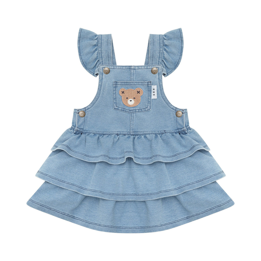 Huxbear Knit Denim Frill Pinafore - Denim