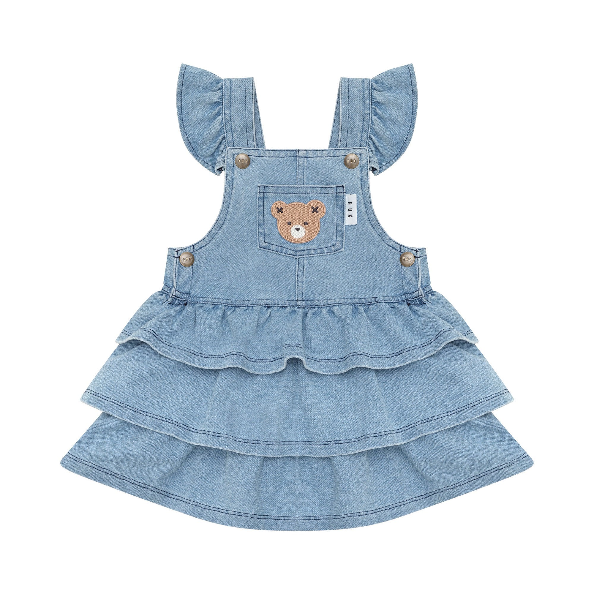 Huxbear Knit Denim Frill Pinafore - Denim