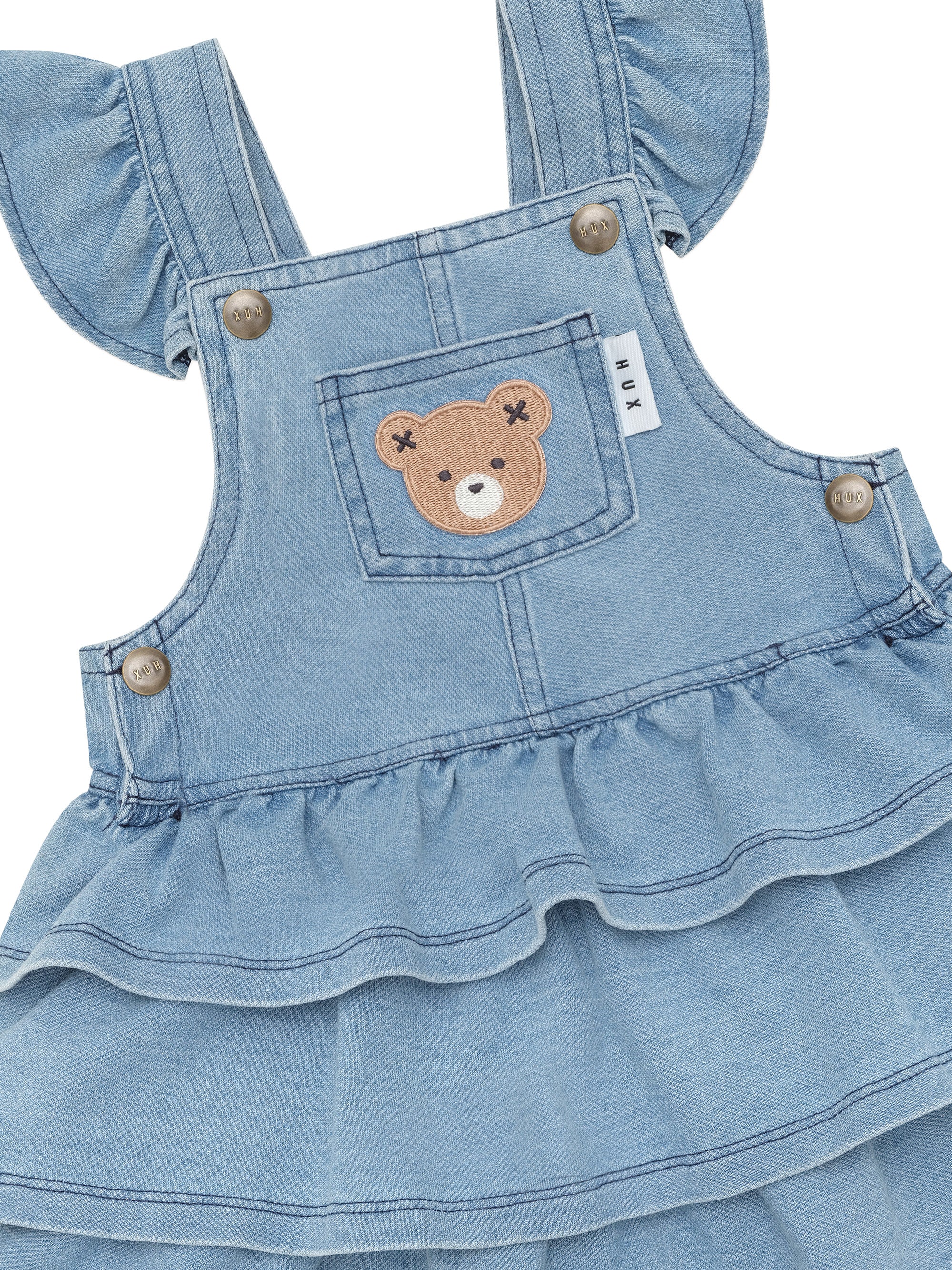 Huxbear Knit Denim Frill Pinafore - Denim