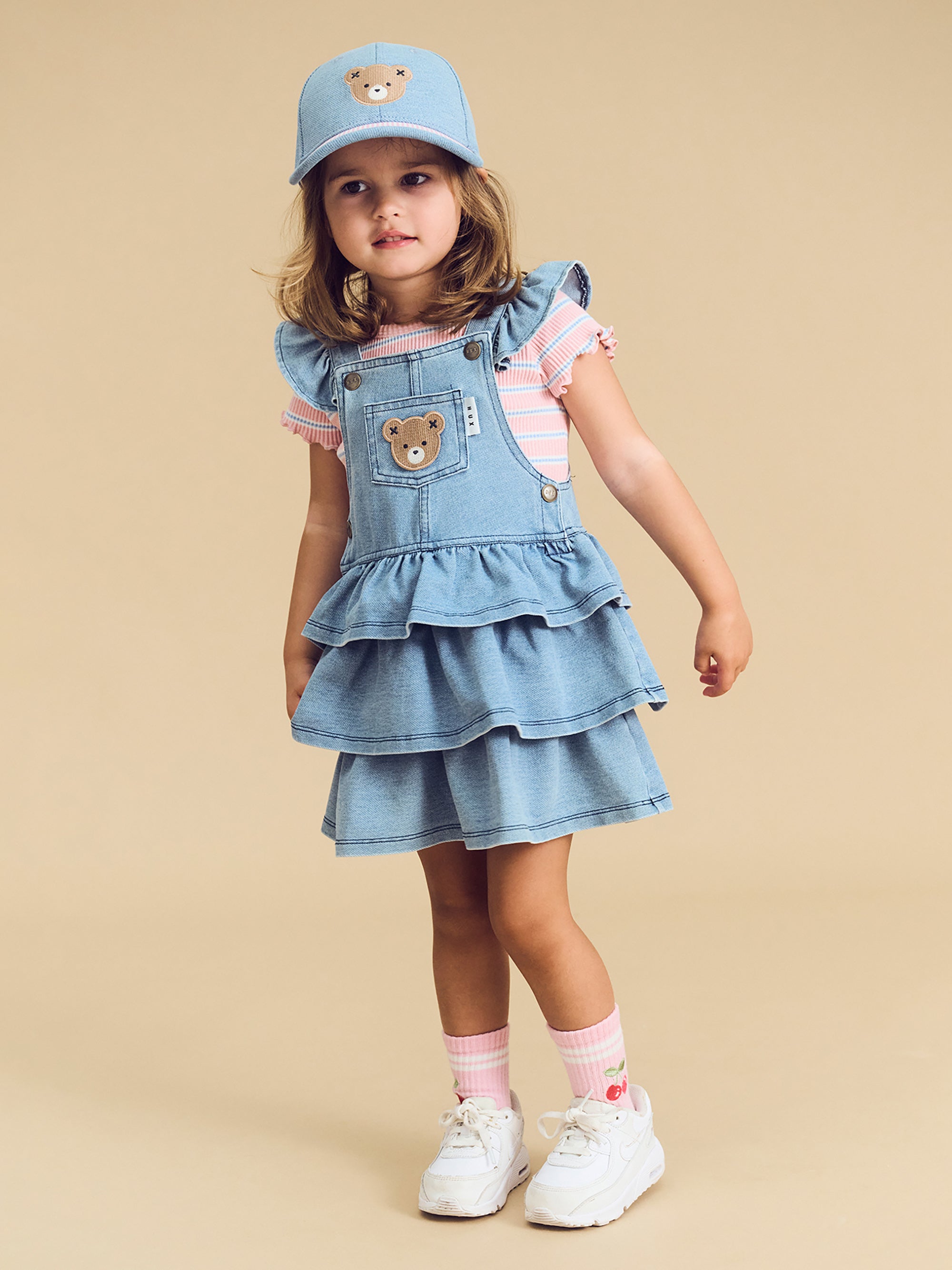 Huxbear Knit Denim Frill Pinafore - Denim