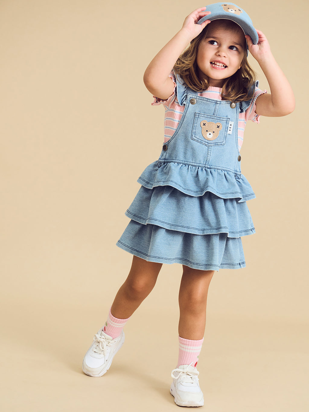 Huxbear Knit Denim Frill Pinafore - Denim