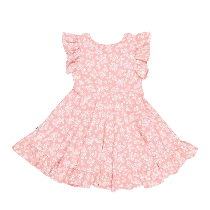 Huxbaby Peek A Boo Bunny Frill Swing Dress - Dusty Rose